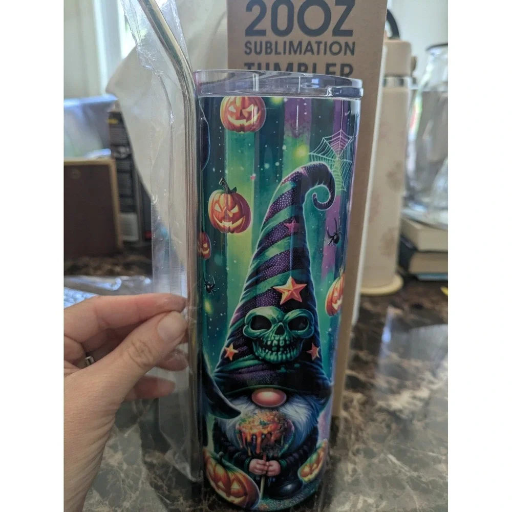 Halloween Gnome 20oz Sublimation Tumbler Stainless Steel Metal Straw NEW